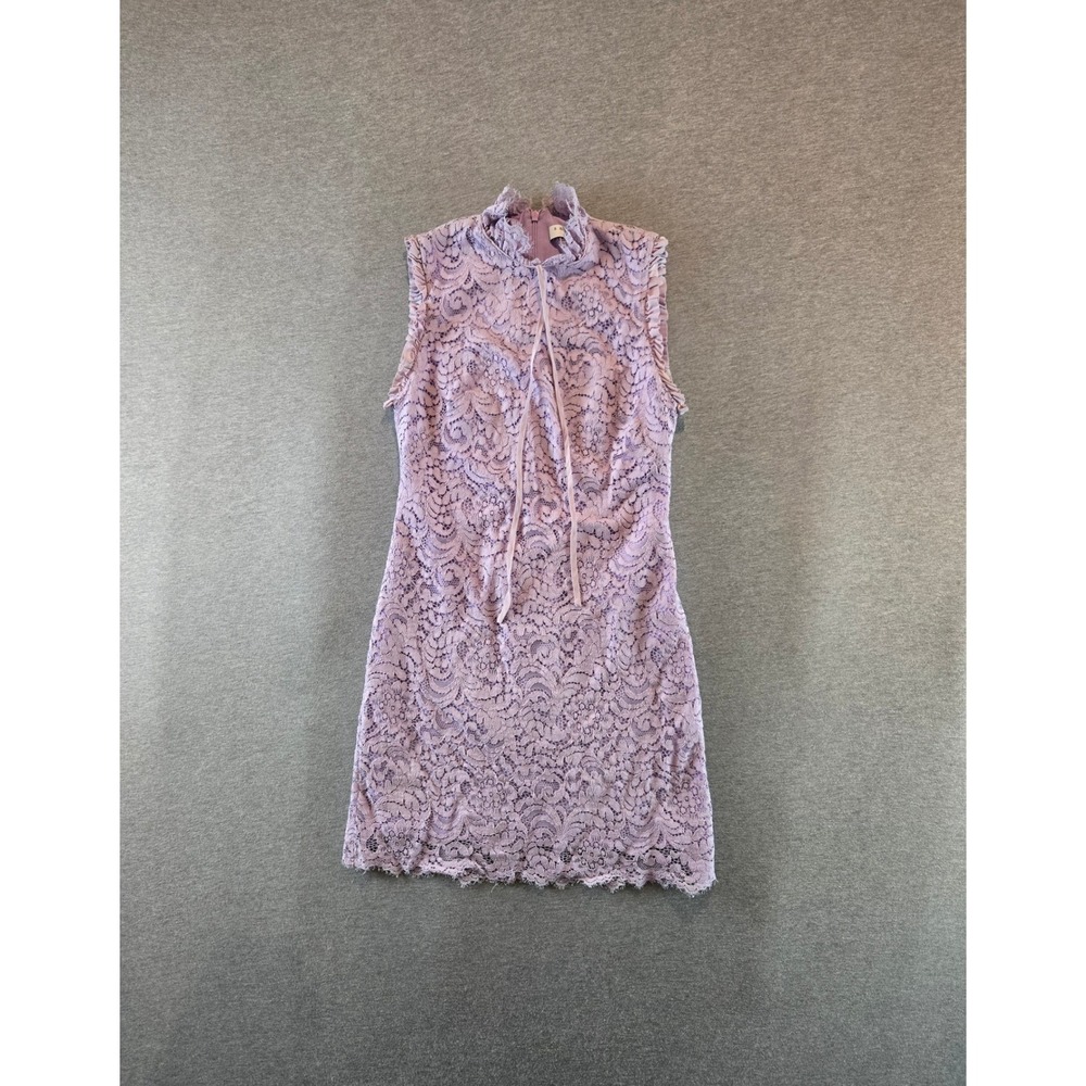 Sandro Lace Mini Dress Womens 1 Small Lavender Ruffled High Neck Sleeveless